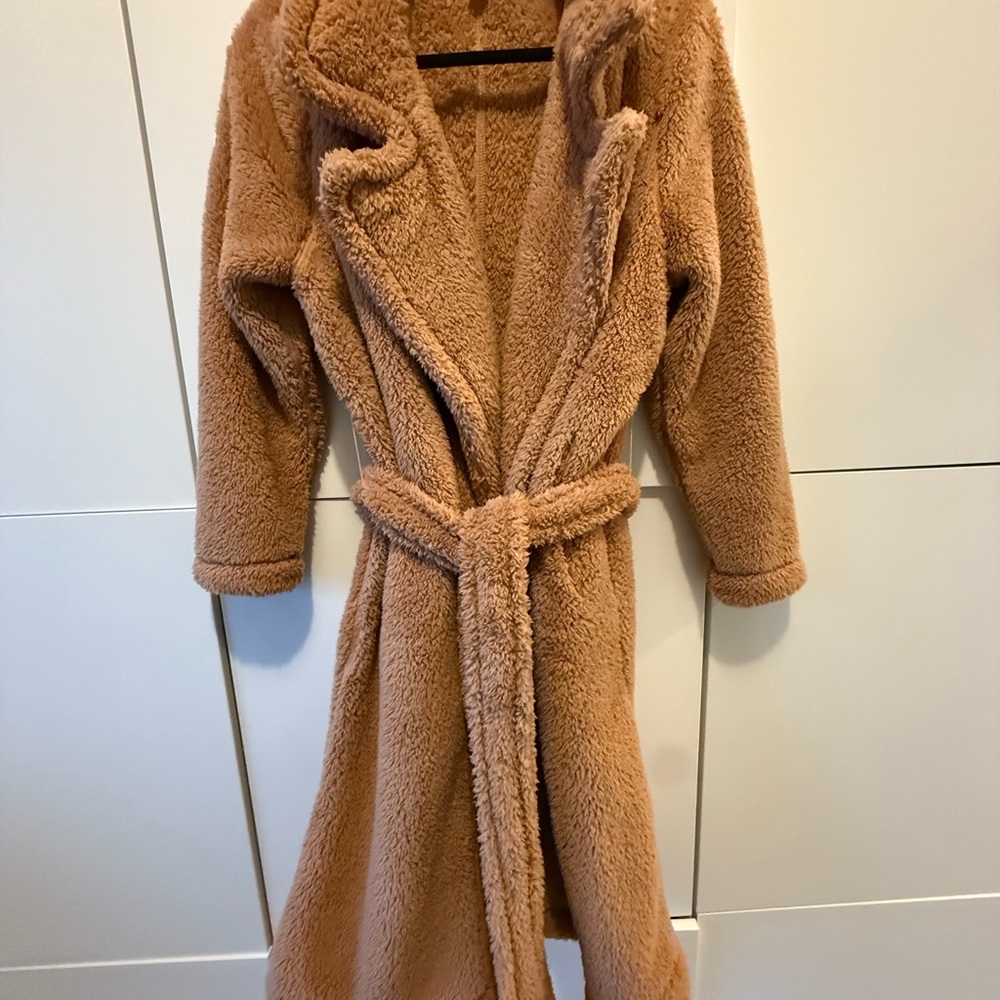 Parade S Tan Teddy Robe or Coat Belted Closure